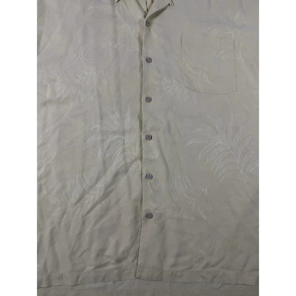 Tommy Bahama 100% Silk Camp Shirt Yellow Tropical Jacquard Button Up XXL Hawaian